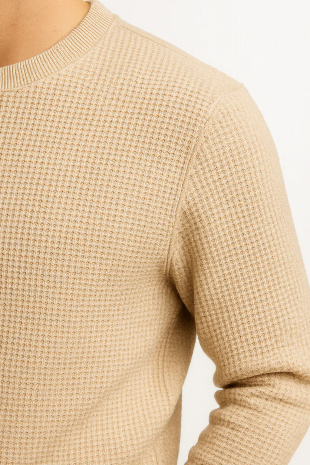 Beige Waffle-Knitted Sweatshirt - Image 2