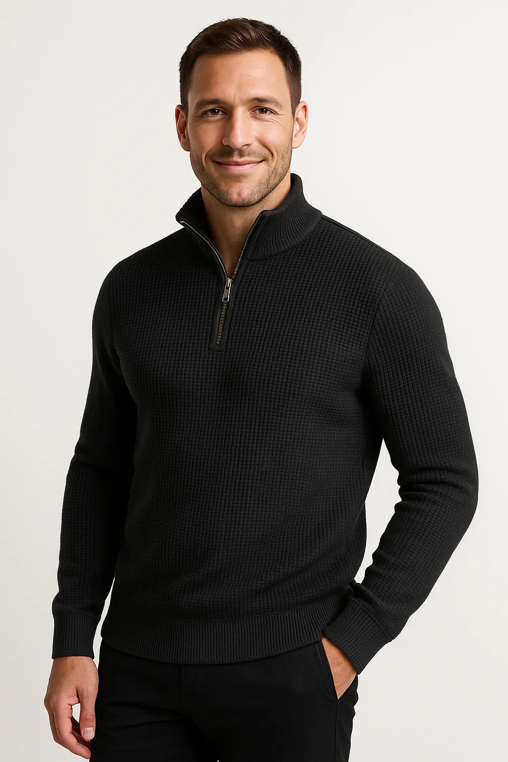 Black WaffleZip Mockneck - Image 2