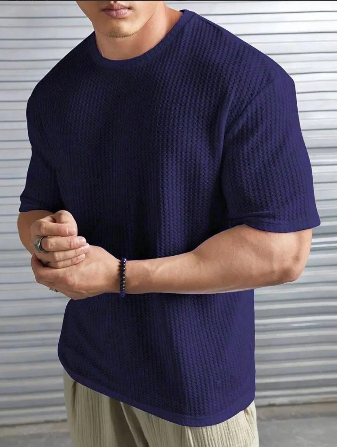 NAVY BLUE– Waffle Knit Tees For Mens And Boys