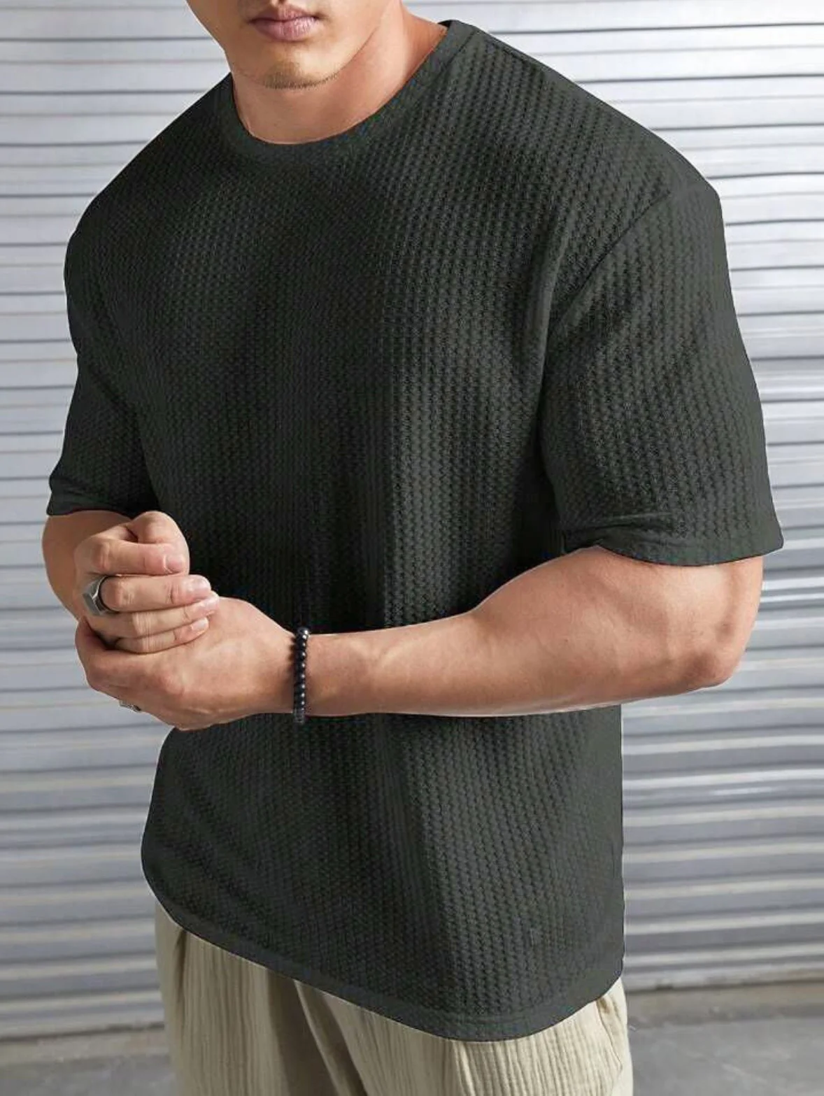 CHARCOAL– Waffle Knit Tees For Mens And Boys