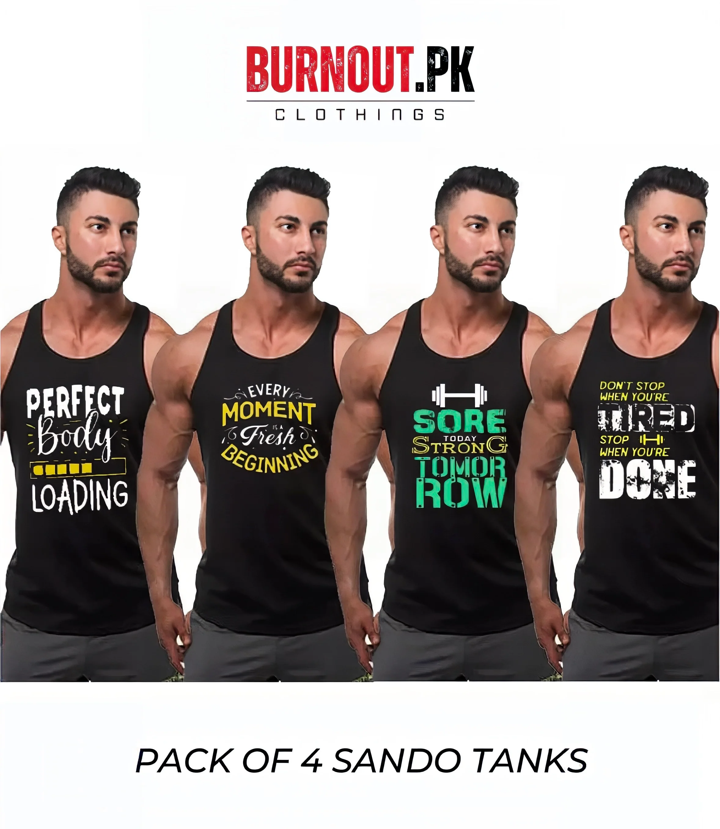 Pack of 4 Printed gym sando tanks 001