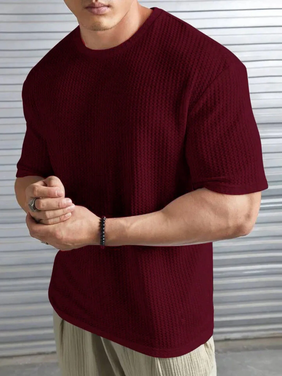 MAROON– Waffle Knit Tees For Mens And Boys