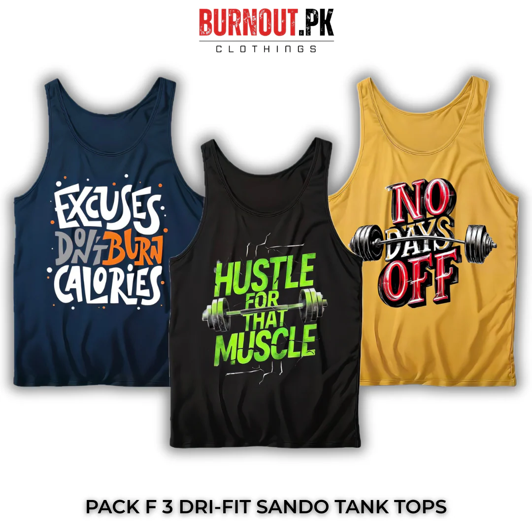 Pack of 3 Printed Gym Sando Tanks