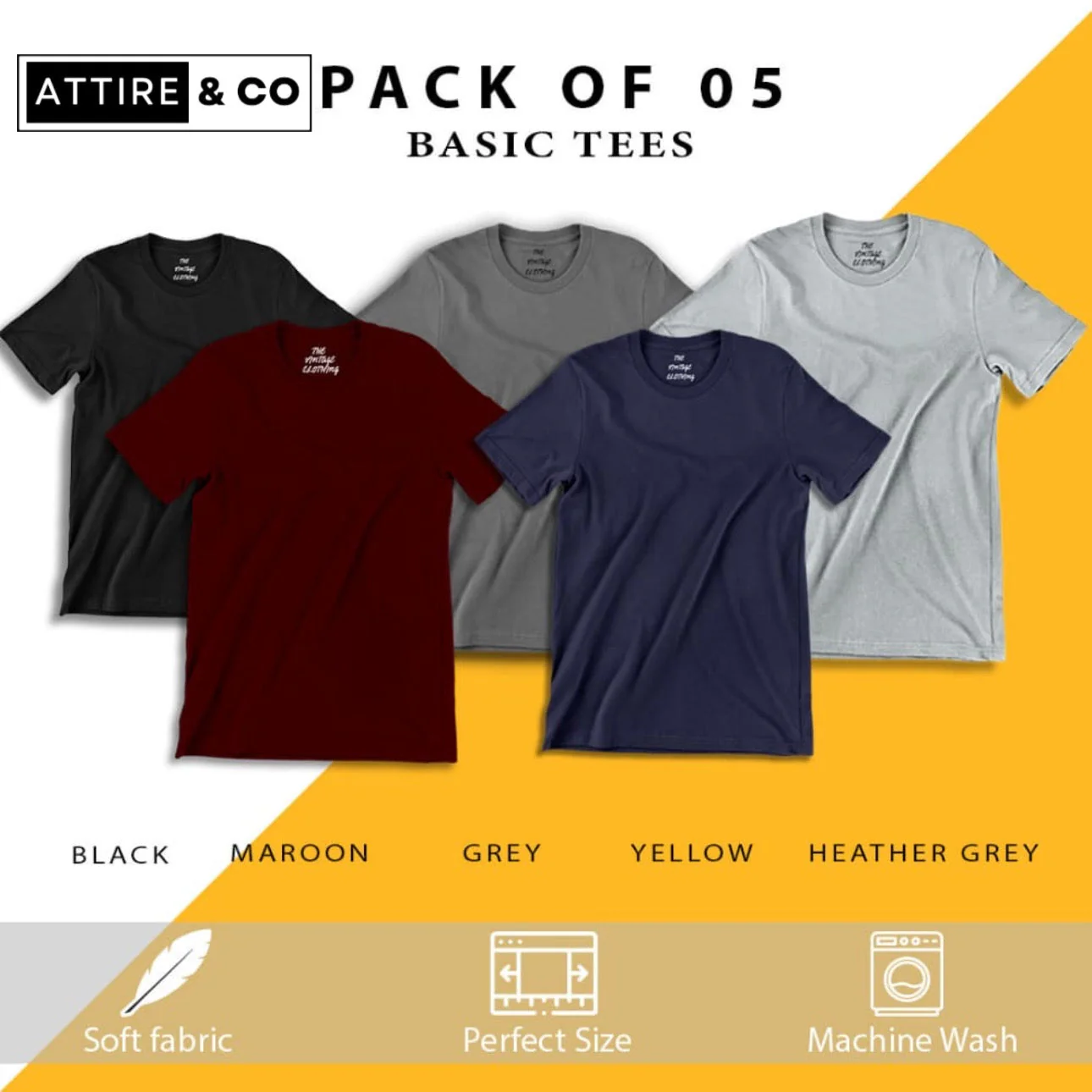 Pack of 5 round neck half sleeves T-shirts