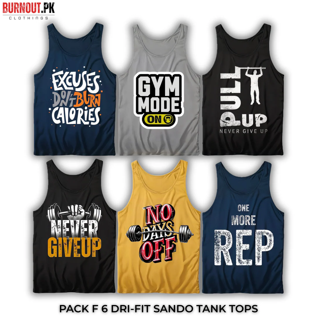 Pack of 6 Printed Gym Sando Tanks